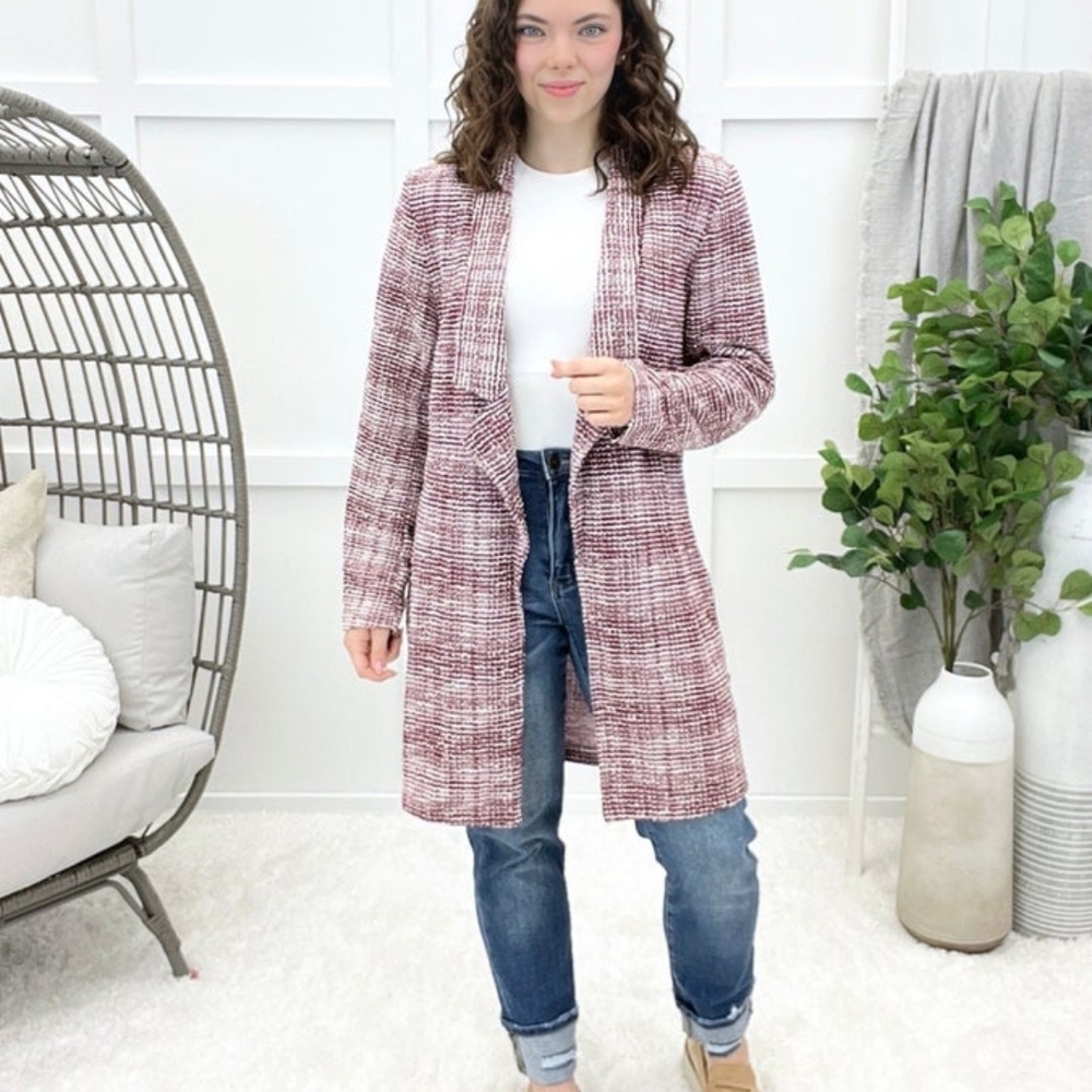 NWT Dear Scarlett Women's Wine Brixton Tweed Cardigan Jacket NWT
